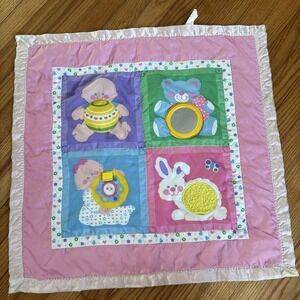 VTG 80s Fisher Price Baby Activity Mat Blanket Tummy Time Satin Edge 1983 EUC